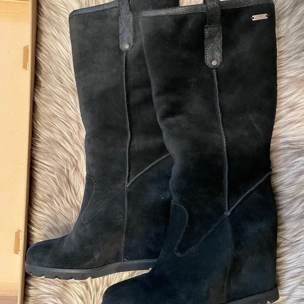 UGG Soleil Tall Wedge Boot, Black Suede, Women Size 7 US